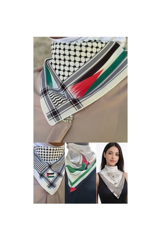 Aldaıyr 4 Adet Filistin Temalı Fular 50x50 Unisex Günlük Kullanıma Uygun Puşi Şal Kefiye Filistin Bayrak Çok Renkli