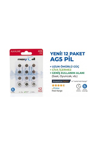 Maxycell 12 Adet Ag5 Lr754,393 1.5 V Alkalin Düğme Pil