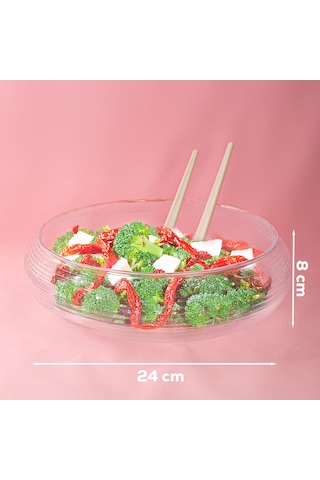Porsima 4306 El Yapımı Büyük Boy Kaşıklı Cam Salata Kasesi 24 Cm