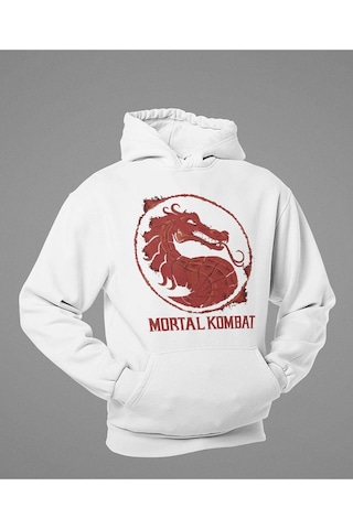 Sevbano Tasarım Mortal Kombat Baskılı Unisex Oversize Anime Hoodie Beyaz