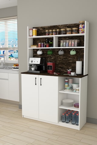 Asra Trend Kahve Köşesi KAHVE02 %100 MDF Çok Amaçlı Mutfak Dolabı Beyaz - Siyah Taş