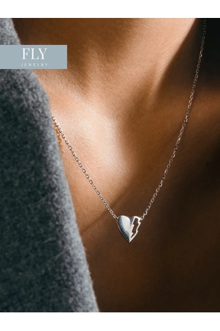 Fly Jewelry 925 Ayar Gümüş Kalp Pandantifli Kolye 232627306 Gri