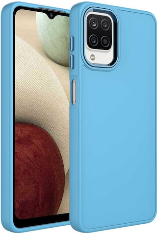 Zore Galaxy Uyumlu A12 Kılıf Metal Çerçeve Ve Buton Tasarımlı Silikon Luna Kapak - Sierr Sierra Mavi
