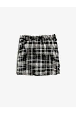 Koton Mini Etek Beli Lastikli Dar Kesim Siyah Ekose 5wkg70091ak Siyah Ekoseli Siyah