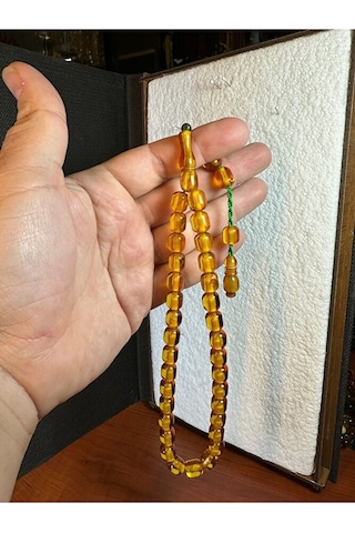 Sevgiliye Özel Hediye Sıkma Çubuk Kehribar Tesbih 6mm X 10mm Sarı Renkli Kapsül Kesim H-1270.