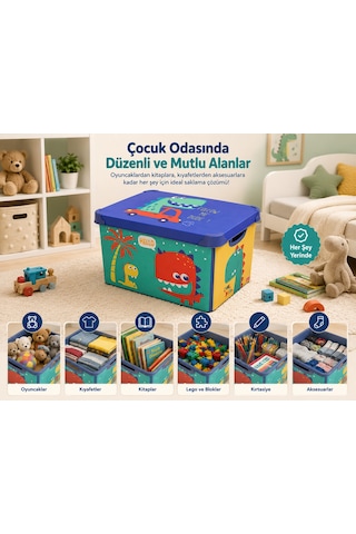 Style Box Dude Dekoratif Oyuncak Kutu Seti - 6x 20 Litre Gri Çok Renkli