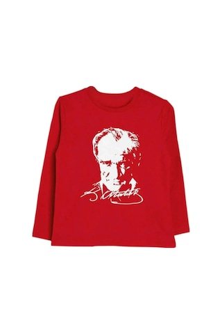 Kısmetsepeti Atatürk Baskılı İmza Detay Kırmızı Uzun Kollu Sweatshirt