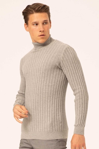 Ateş Triko Erkek Balıkçı Yaka Slim Fit Fitilli Triko Kazak 6091288 Gri Gri