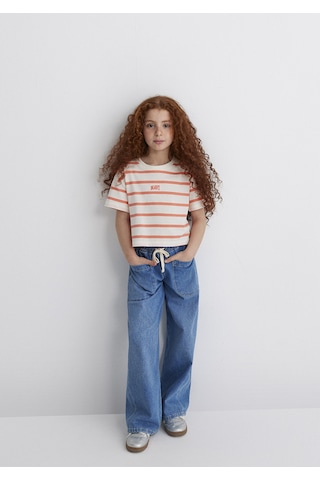 Mavi - Mavi Logo Baskılı Turuncu Çizgili Crop Tişört 7610182-89310 Turuncu