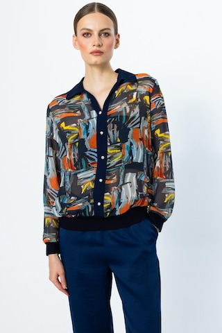 On Fashion Bluz Renkli Desenli Düğmeli Lacivert