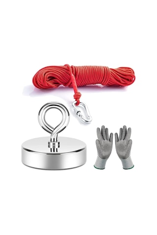 Magnet Fishing 60 Mm , Neodyum Pot Mıknatıs Seti, Halat Eldiven, Kancalı Mıknatıs Balıkçılığı