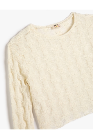 Koton Crop Sweatshirt Dokulu Uzun Kollu Bisiklet Yaka Ekru 4wkg10679ak 4WKG10679AK010 Ekru