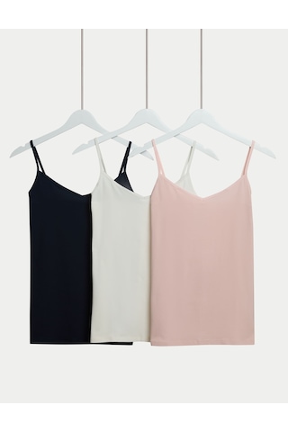 Marks & Spencer 3'lü Pamuk Karışımlı İnce Askılı Atlet T32004532 Lacivert