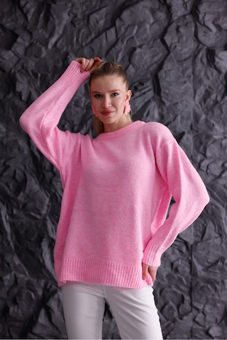 Bisiklet Yaka Oversize Basic Triko Kazak Pembe