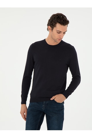 Cacharel Lacivert Slim Fit Kaşmir İpek Karışımlı Bisiklet Yaka Triko Kazak