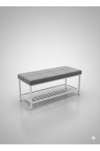 Özcan Metal Beyaz Metal Ayaklı Raflı Bench Puf Bank Antre Mutfak Salon Yatak Odası Puf Bank 105 40 Gri