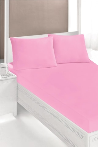 Altın Karma Çift Kişilik İnce Penye Lastikli Çarşaf 150x200 Cm 2 Adet Yastık Kılıflı Pembe
