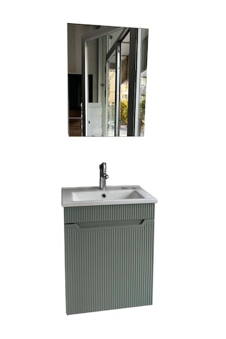 Banyo Dolabı Aynalı Cnc İşlemeli Membran Kapaklı 55 Cm Yeşil