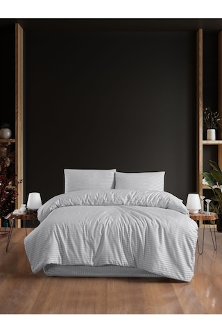Mystory Home Lastikli Çarşaflı Çift Kişilik Nevresim Takımı Saten Gri