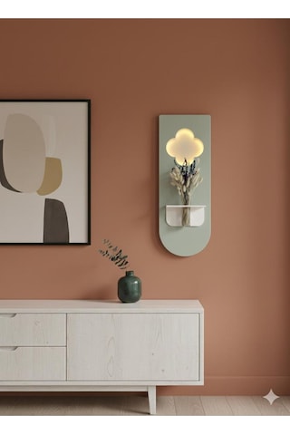 Papatya Ahşap Pilli Ledli İskandinav Tarzı Salon Duvar Rafı Modern Çiçeklik 30 X 80 Cm Çok Renkli