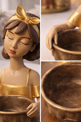 El Yapımı Seramik Kız Figürlü Kase Golden Blush Bow Çok renkli