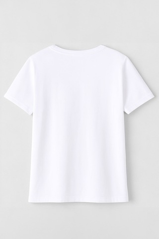 Markapia Kadın Bisiklet Yaka Pamuk Side Baskılı Beyaz T-shirt L