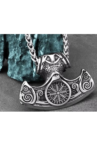Paslanmaz Çelik Mitolojik Viking Vegvisir Viking Pusula Kolye Gümüş
