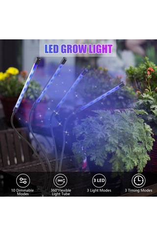 Xindoker 40w 84leds Dört Kafa Bitki Büyüme Lambası - 10 Seviye Parlaklık, 3/9/12saat Zamanlama, Kırmızı/mavi/kırmızı+mavi Modları Diğer