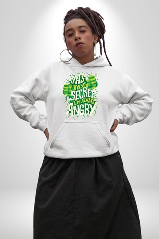 Bu Benim Sırrım Her Zaman Kızgınım Kadın Erkek Beyaz Kapüşonlu Sweatshirt Hoodie Beyaz