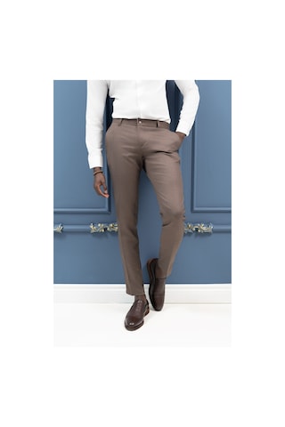 Notra Slimfit Pamuklu Kendinden Çizgili Mevsimlik Kumaş Pantolon Koyu Kahve