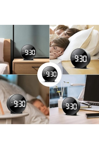Monozone Dekoratif Yuvarlak Siyah Dijital Led Masa Saati Usb