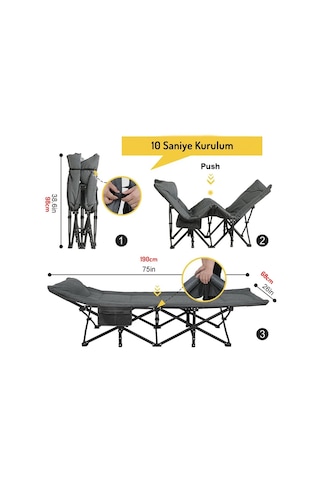 Efsane Kamp Konfor Ultralight Kampet Portatif Kamp Yatağı Siyah