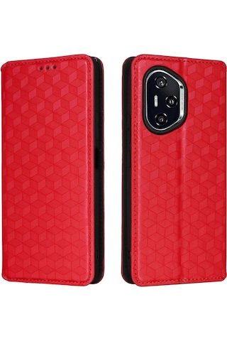 Honor 400 Kılıf Cüzdan Eşkenar Dörtgen Baskılı Deri Telefon Kılıfı Çok Renkli