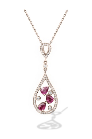Brezza Lusso Jewelry Rubalit Turmalin Rose Gold Histryum Kadın Gümüş Kolye 45 CM 45 CM