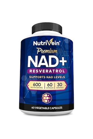 Nutrivein Premium Nad + Resveratrol 600 Mg Aging Cognition Metabolism Overall Well-being 60 Caps