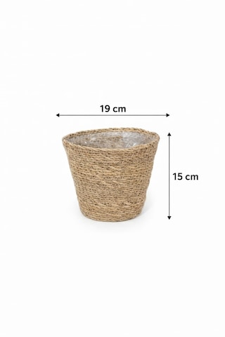Dekorasyaa Yuvarlak Hasır Saksı Seti - Korumalı - Ev Dekorasyon - 19x15cm Küçük