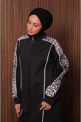 Günlük Moda Kadın Tesettür Eşofman Takımı 2 Li Leopar Detaylı Siyah