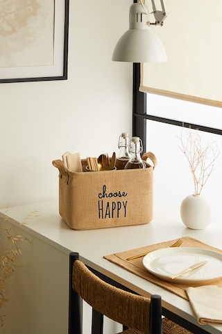 Ocean Home Textile Choose Happy Jüt Sepet 30 x 21 x 18 cm