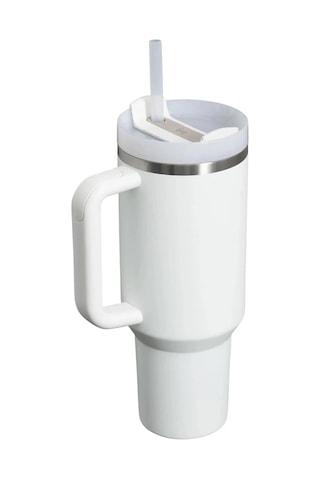 Stanley Kişiselleştirilebilir Quencher Pipetli Paslanmaz Çelik Vakum Yalıtımlı Termos Bardak 1.18 L Özel İsimli Beyaz