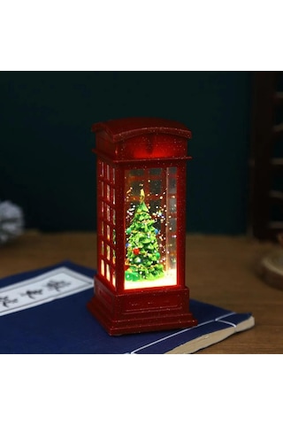Yaozixa Masaüstü Noel Ağaçlı Telefon Kabini Işıklı Fener, Su İçeren Dekoratif Senaryo, Zf-076au Pil Dahil Değil