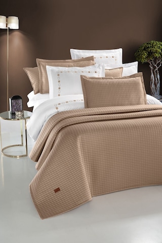 Elegante %100 Pamuk Saten Yatak Örtüsü Seti Camel Bej