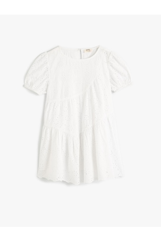 Koton Elbise Fistolu Kısa Kollu Yuvarlak Yaka Pamuklu Beyaz 4skg80050aw Beyaz
