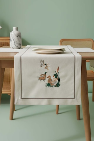 Kuş Nakışlı Runner 50x130 Cm Krem