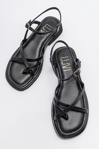 Luvishoes Antas Siyah Hakiki Deri Kadın Sandalet Siyah