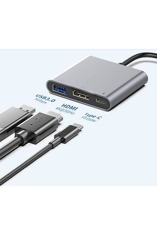 Recci Rh05 Type-c To Type-c Pd100w/hdmı 4k 30hz/usb3.0 Destekli 3in1 Hub Çoğaltıcı