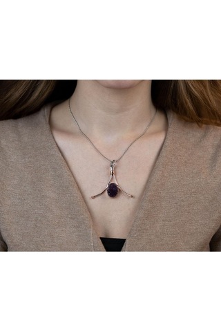 Ametist Taşlı Gümüş Otantik El İşi Kolye Gümüş