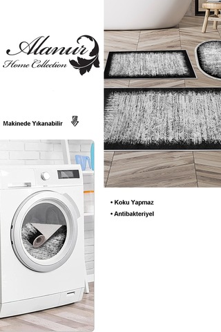 Dekoreko Kaymaz Taban Djt 3 Lü Banyo Paspas Takımı Trend Karışık Modern 1342 Siyah