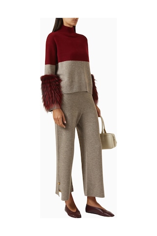 Izaak Azanei Half - Half Cuff Sweater, Lüks Triko Faux Kürk Detaylı Kazak Kırmızı