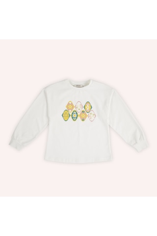 Panço Kız Çocuk Baskılı T-shirt Ekru 2421gk05010-4998 001