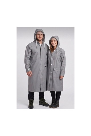Lilymoon Su Geçirmez Kapüşonlu Siperlikli Unisex Yağmurluk Gri